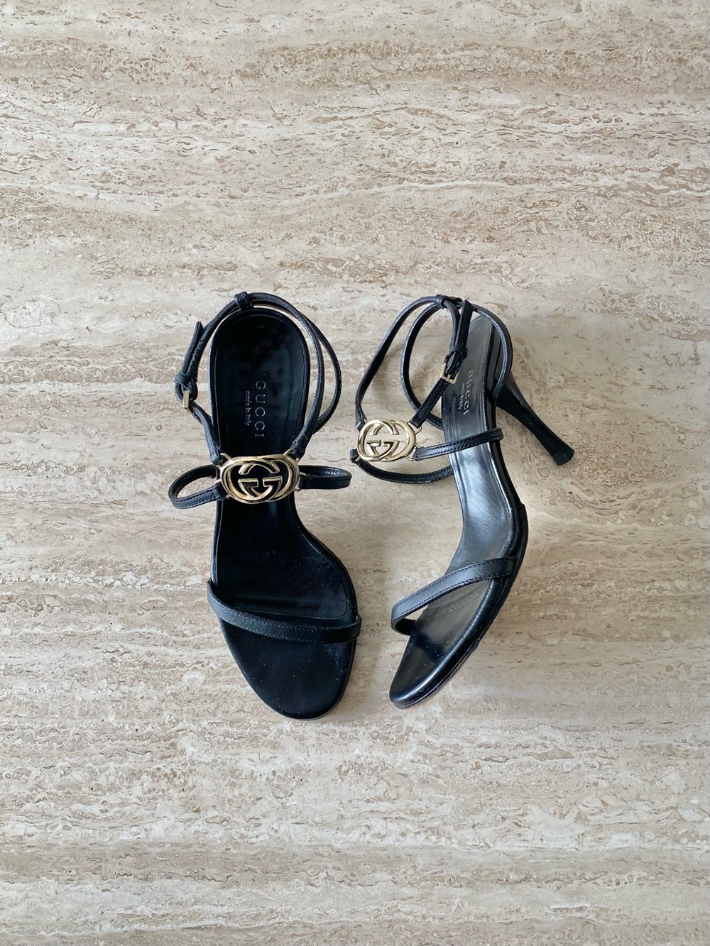 Vintage Gucci GG Ankle Strap Sandal Heels